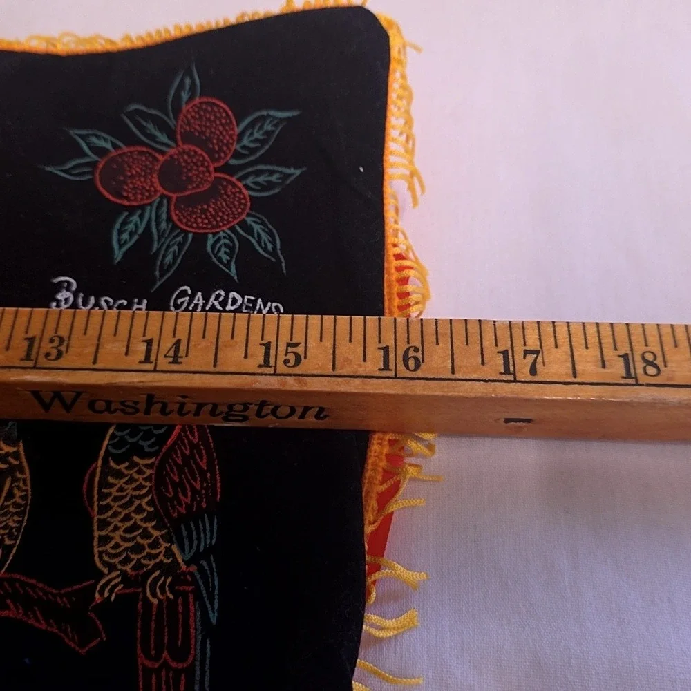 Busch Gardens Florida Souvenir Pillow Case Black Orange Velvet Fringe Tropical